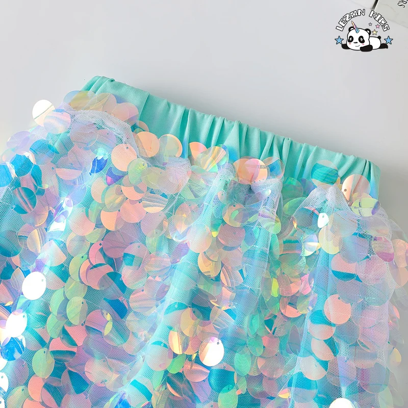 LEZONKIDS - Hot Sale Mermaid Sequin Princess Half-length Fishtail Skirt Tube Top Girls Dress for Kids